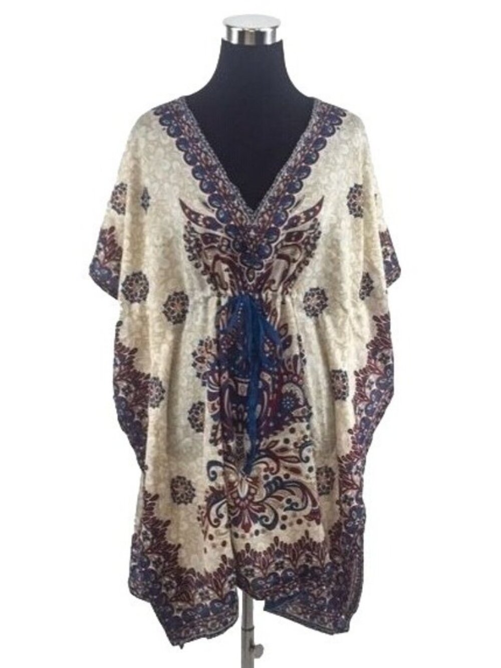 VTG Ornate Medallion Empire Waist Kaftan Tunic M/L | Noughties Boho Indie Sleaze - Picture 2 of 7